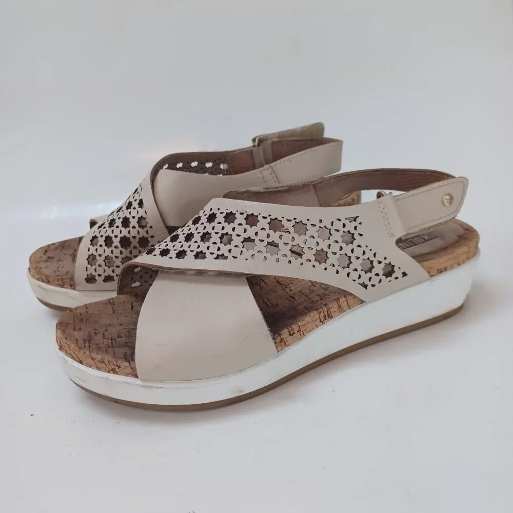 Pikolinos Wedge Sandals Neutral Beige Adjustable Womens US 10‎ or 40